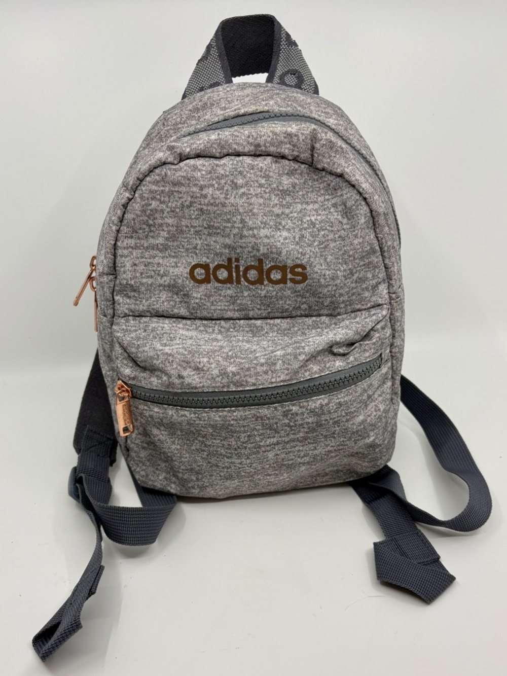adidas Heather Gray Mini Backpack with Rose Gold Accents